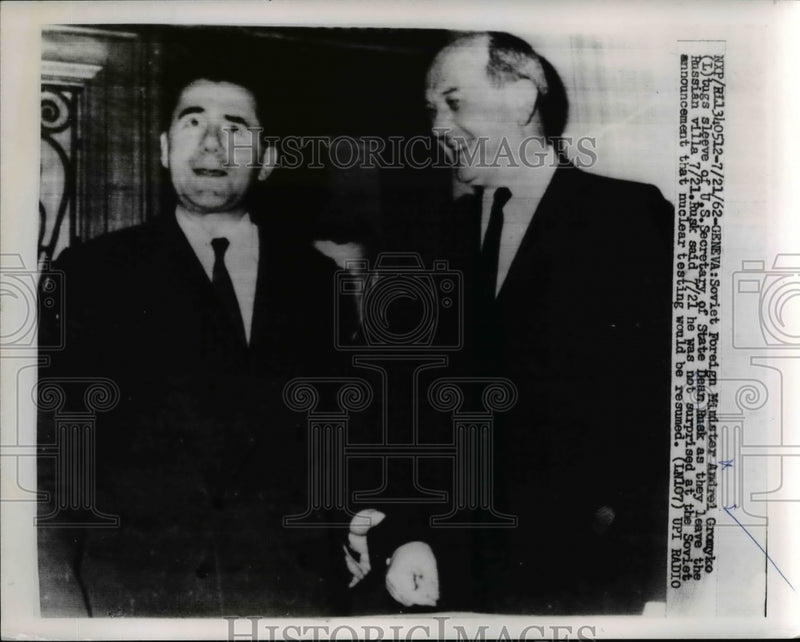 Load image into Gallery viewer, 1962 Press Photo Soviet Foreign Minister Andrei Gromyko and Dean Rusk
