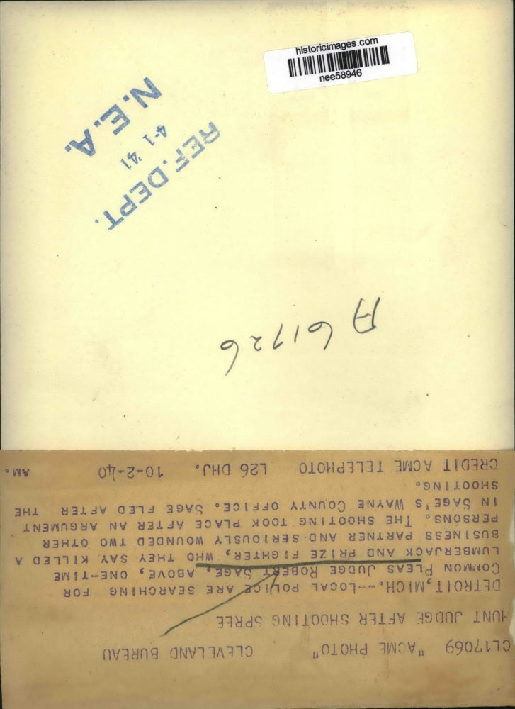 1940 Press Photo Detroit Mich- Police hunt Common Pleas Judge Robert Sage