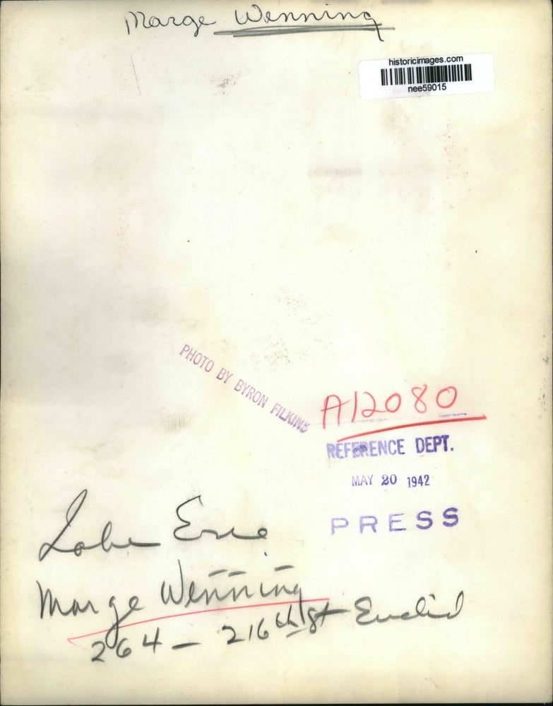 1942 Press Photo Marge Wenning