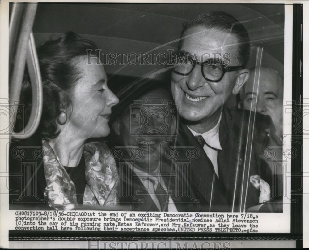 1956 Press Photo Chicago Adlai Stevenson, with Estes Kefauver and Mrs Kefauver.