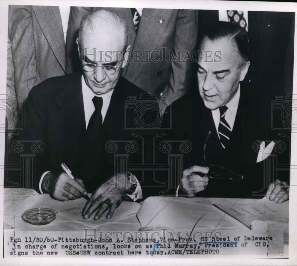1950 Press Photo Pittsburgh-John Stepens VP US Steel with Phil Murray Pres. CIO.