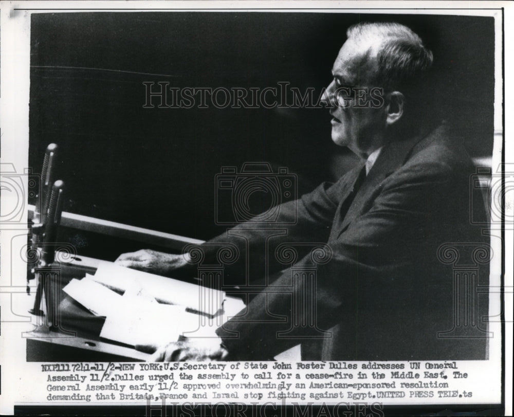 1956 Press Photo Sec of State John Foster Dulles addressing the UN - nee59169