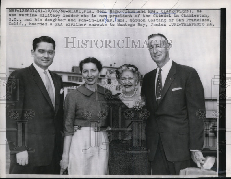 Load image into Gallery viewer, 1958 Press Photo Gen. Mark Clark, Mrs. Clark. Mrs. Gordon Oosting enroute to
