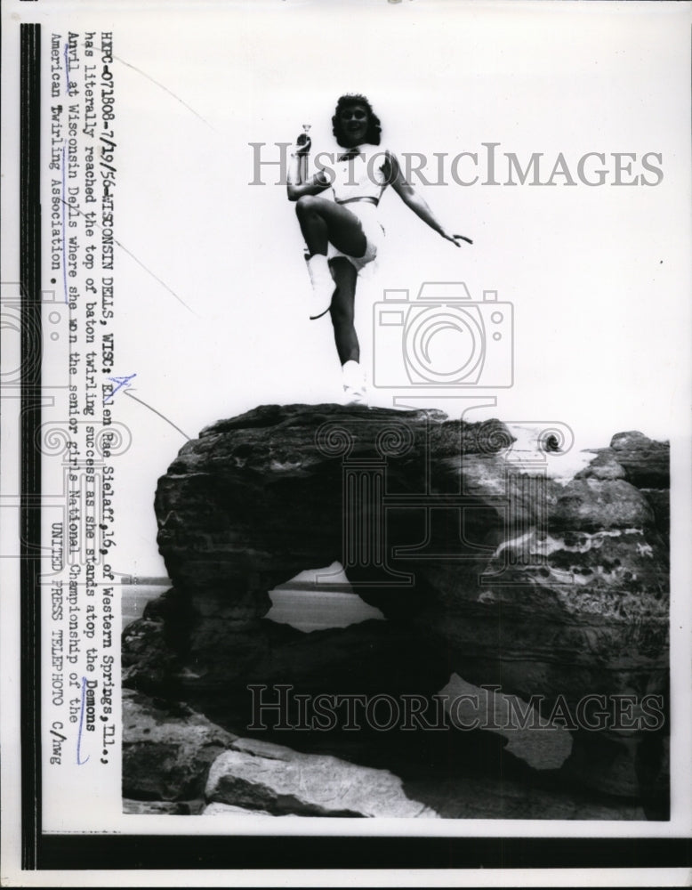 Load image into Gallery viewer, 1956 Press Photo Ellen Rae Sielaff Atop Demons Anvil - nee59485
