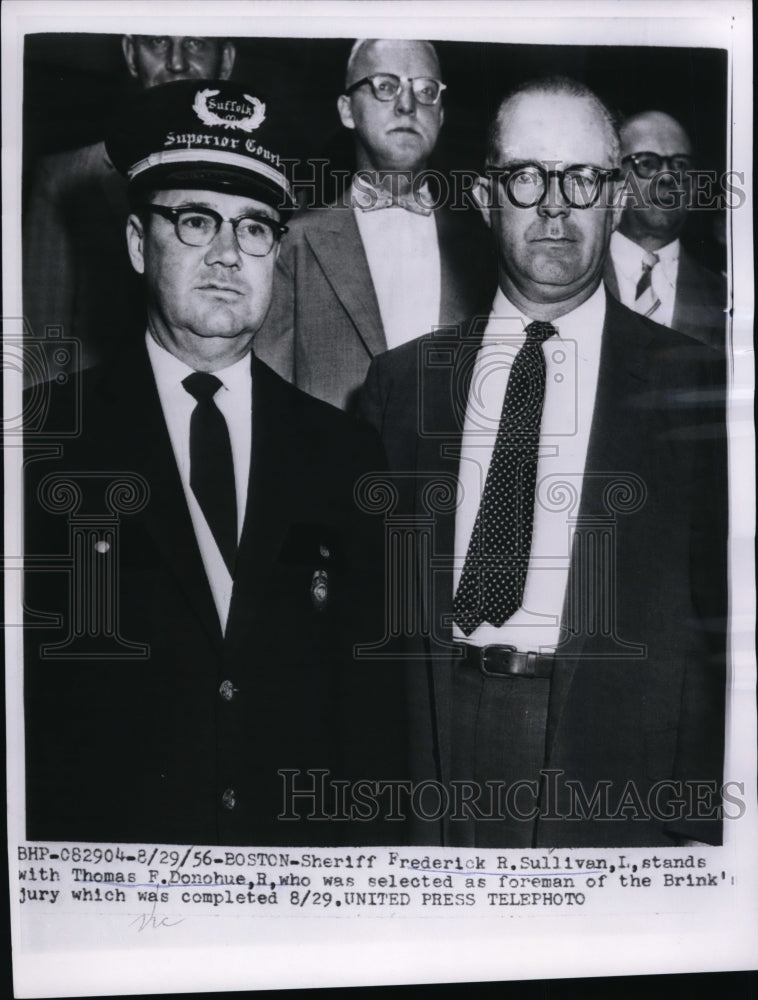 1956 Press Photo Sheriff Frederick R. Sullivan Stands With Thomas F. Donohue