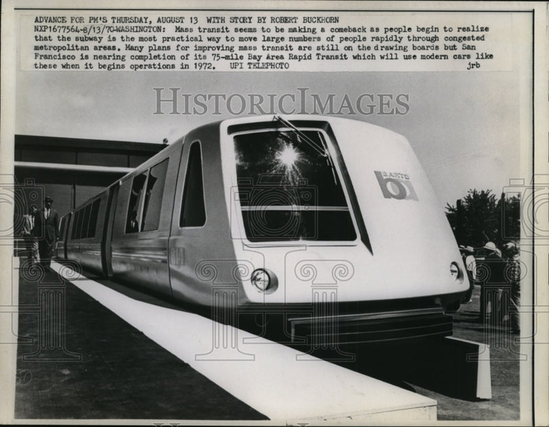 Load image into Gallery viewer, 1970 Press Photo San Francisco Bay Area Rapid Transit Train Car - nee59909
