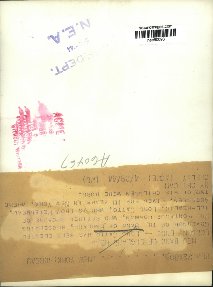 1944 Press Photo Lord Catto in London