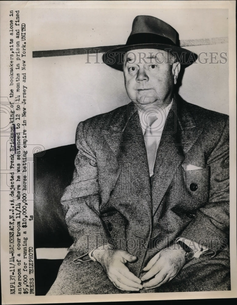1952 Press Photo Hackensack NY, Frank Erickson kingpin bookmaker charges guilty