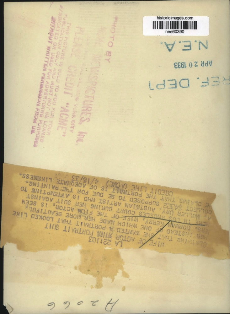 1933 Press Photo Mrs Norman Kerry - nee60390