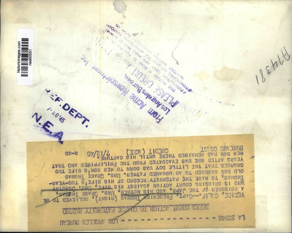 1945 Press Photo Mrs. Grace Thomas seeks change to paternity record for grandson