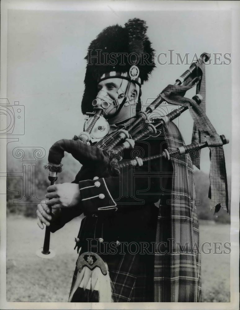 1957 Press Photo I Blair Bagpipe Player on Aldershot, Hants England - nee60954