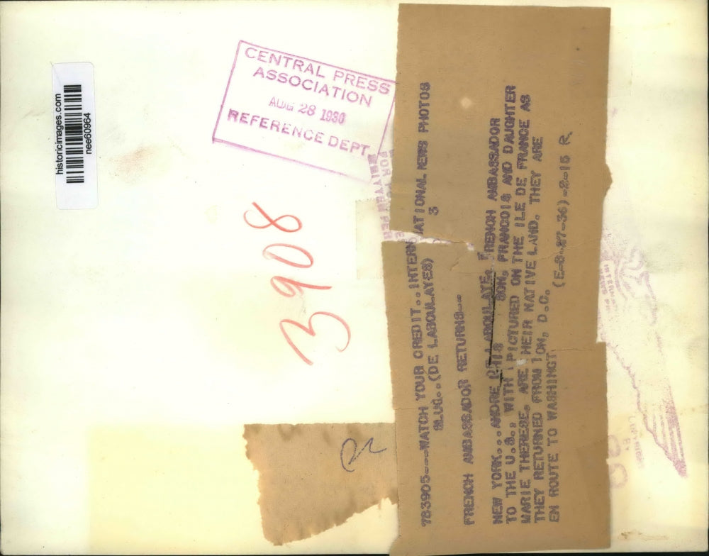 1936 Press Photo French Ambassador Andre Lefebvre de La Boulaye, Son & Daughter