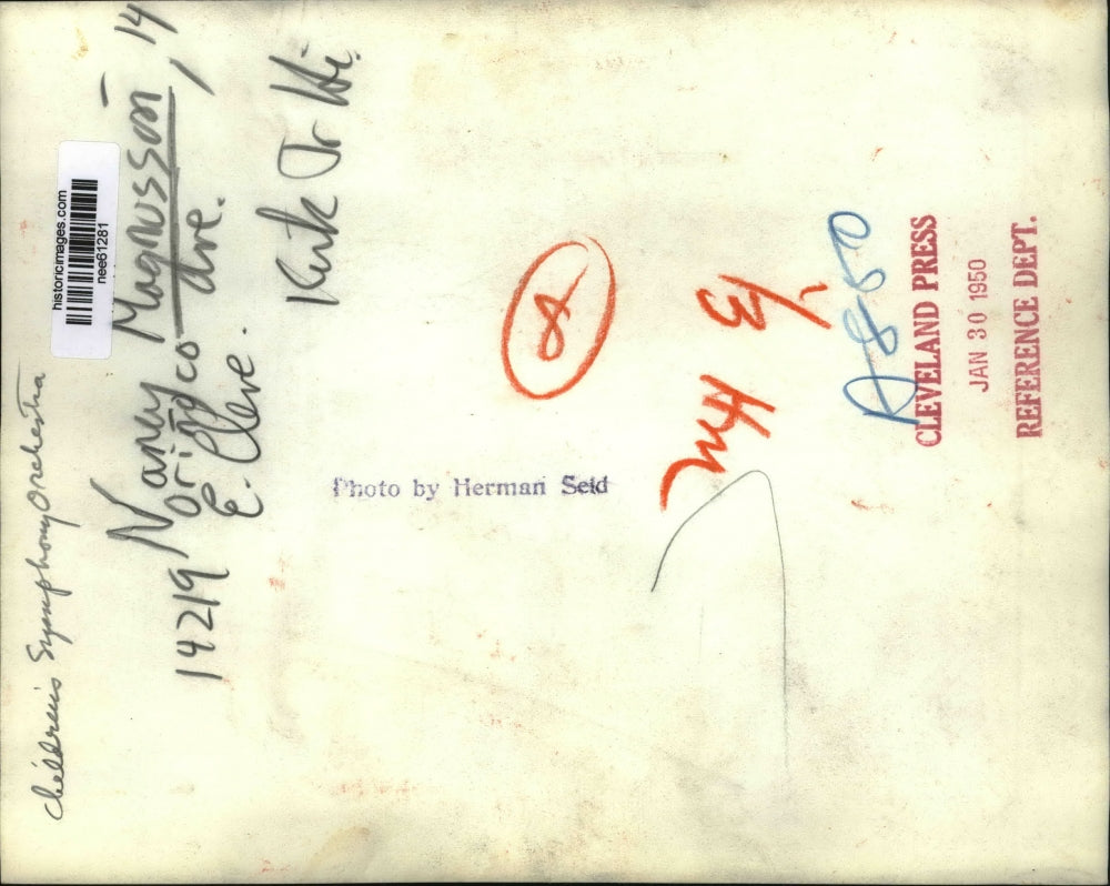 1950 Press Photo Nancy Magnussin Childrens Symphony Orchestra, East Cleveland