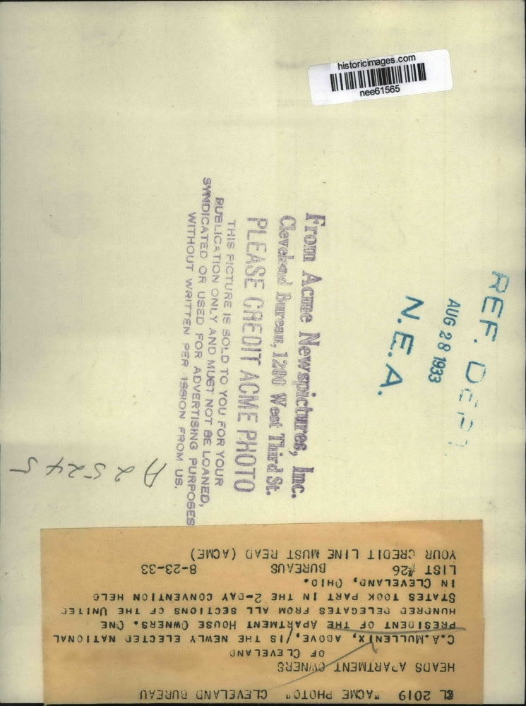 1933 Press Photo C.A. Mullenix President Apartment House Owners - nee61565