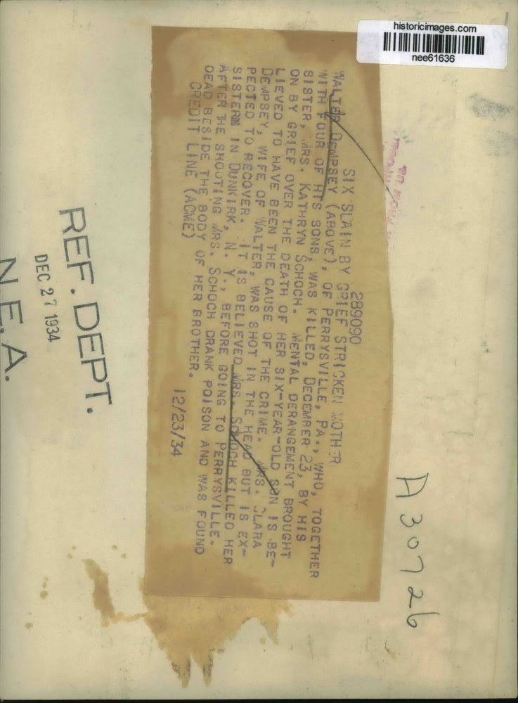 1934 Press Photo Kathyn Schoch Murder Victim Walter Dempsey, Pennsylvania