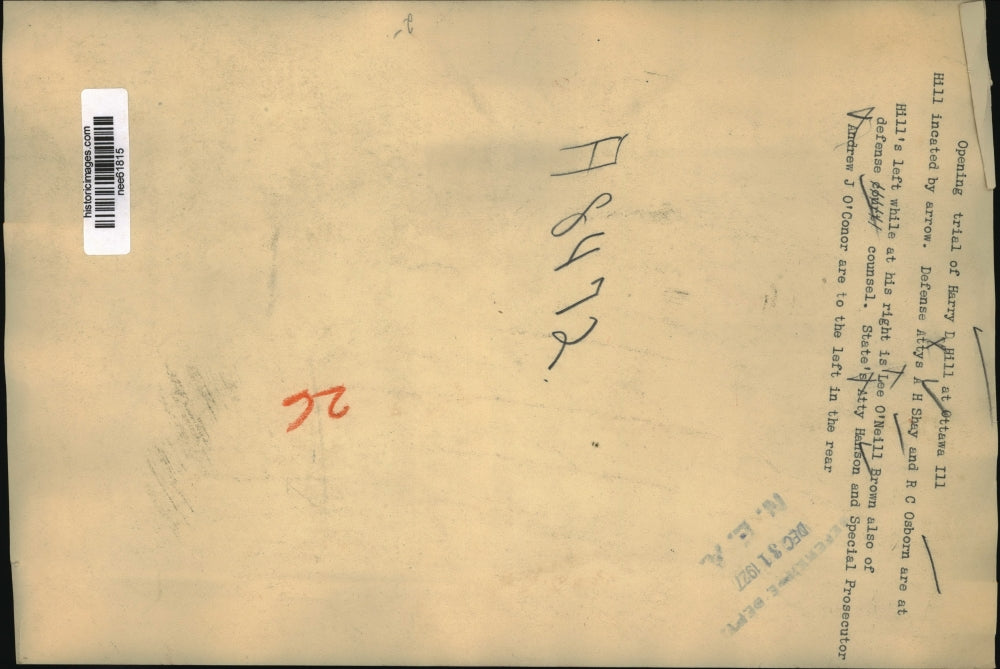 1927 Press Photo Opening Trial of Harry Hill in Ottawa - nee61815