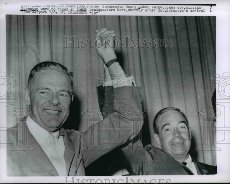 Load image into Gallery viewer, 1964 Press Photo Ambassador Henry Cabot Lodge with Gov. William Scranton.
