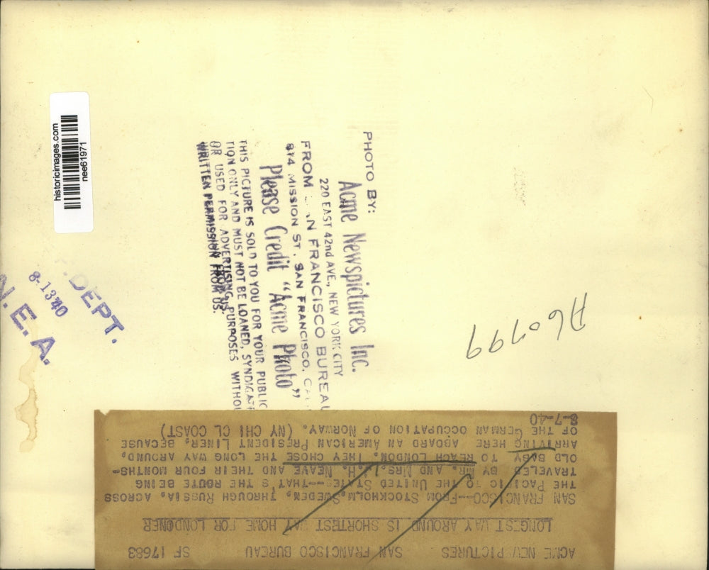 1940 Press Photo Mr and Mrs JH Neave and Baby Came to US From Sweden Thru Russia