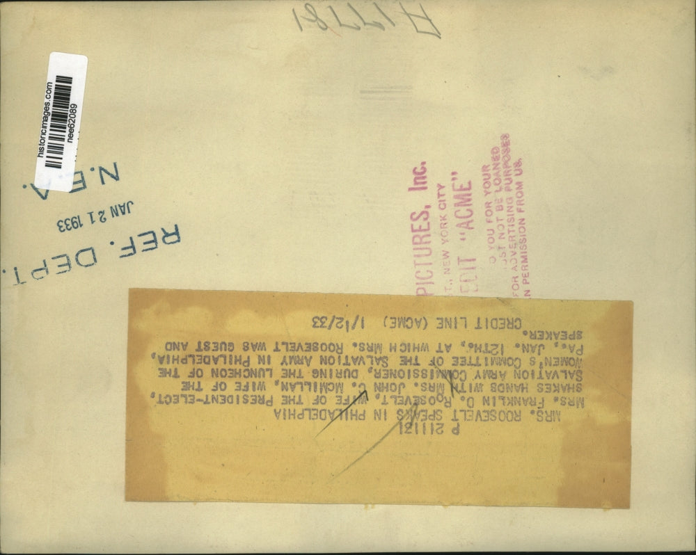 1933 Press Photo Mrs Franklin D Roosevelt and Mrs John McMillan at Luncheon inPA