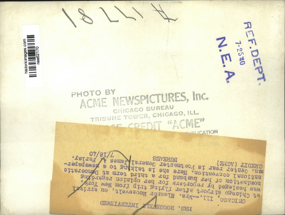 1940 Press Photo Mrs Franklin D Roosevelt Arriving in Chicago Illinois