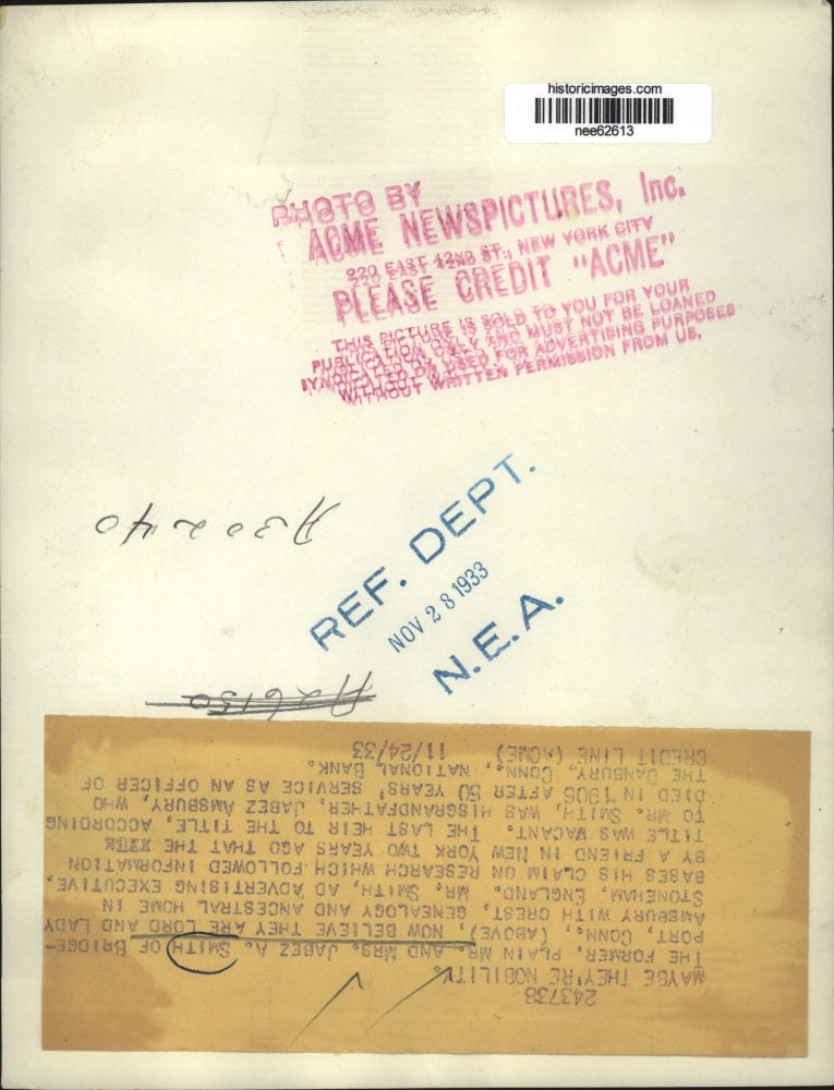 1933 Press Photo Mr. And Mrs. Jabez A. Smith of Bridgeport Conn. - nee62613