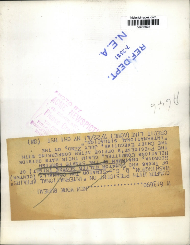 1941 Press Photo Sen. Tom Connally & Sen. Walter George Claim Hats Outside