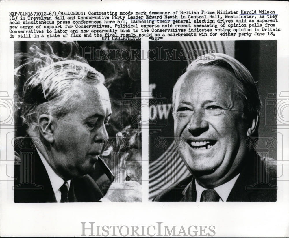 1970 Press Photo Contrasting moods of British Prime Minister Harold Wilson.