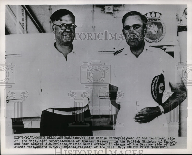 Load image into Gallery viewer, 1952 Press Photo Dr William George Penney and AD Torlesse in Monte Bello
