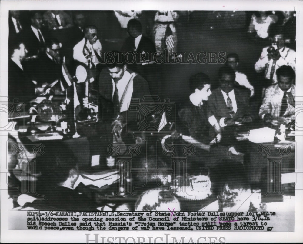 1956 Press Photo Secretary of State John Foster Dulles at Council of Ministers