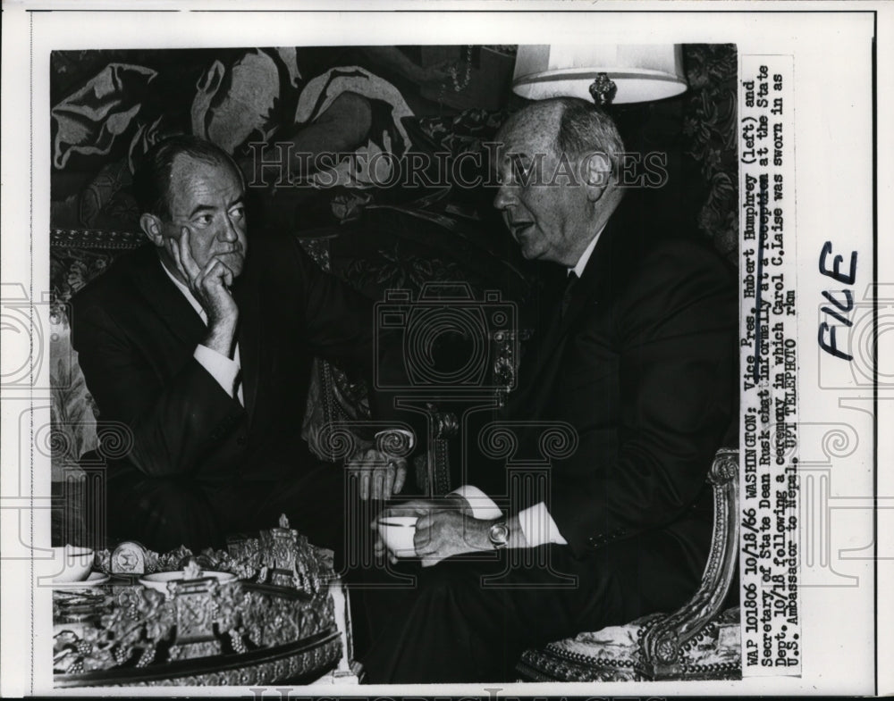 1966 Press Photo Vice Pres. Hubert Humphrey and Sec. of State Dean Rusk.