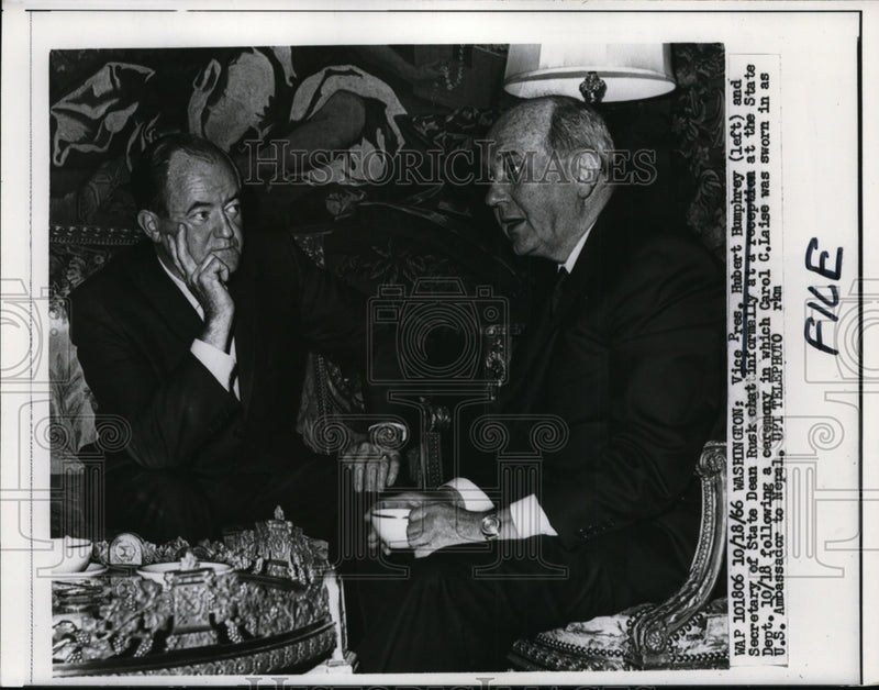 Load image into Gallery viewer, 1966 Press Photo Vice Pres. Hubert Humphrey and Sec. of State Dean Rusk.
