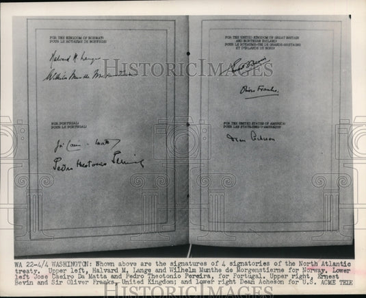 1949 Press Photo four signatures on the North Atlantic Treaty - nee63596