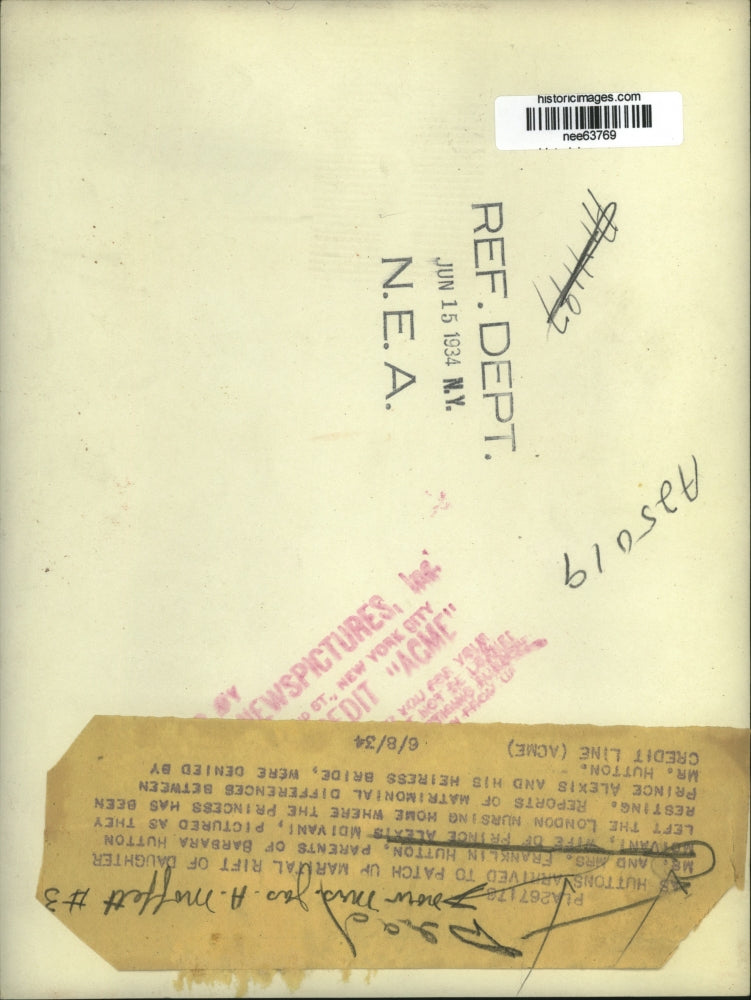 1934 Press Photo Mr and Mrs Franklin Hutton, parents of Barbara Hutton.