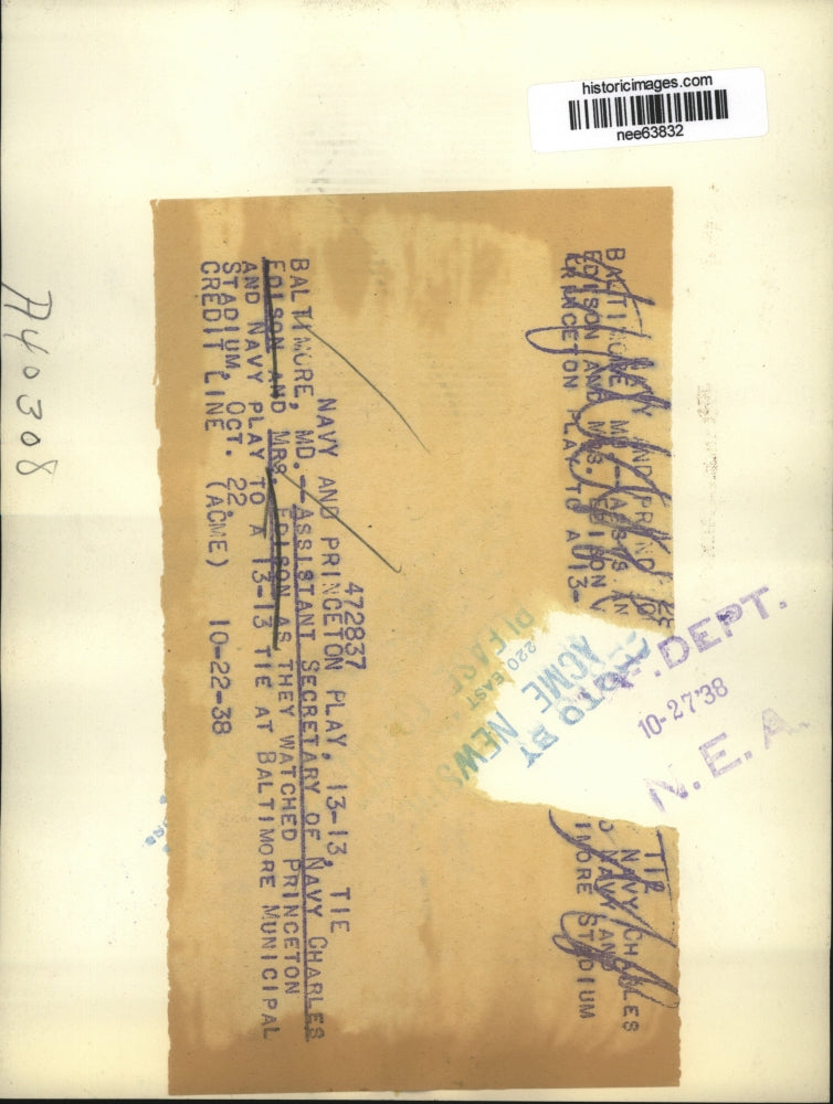 1938 Press Photo Asst Sec of the Navy Charles Edison and his wife at the