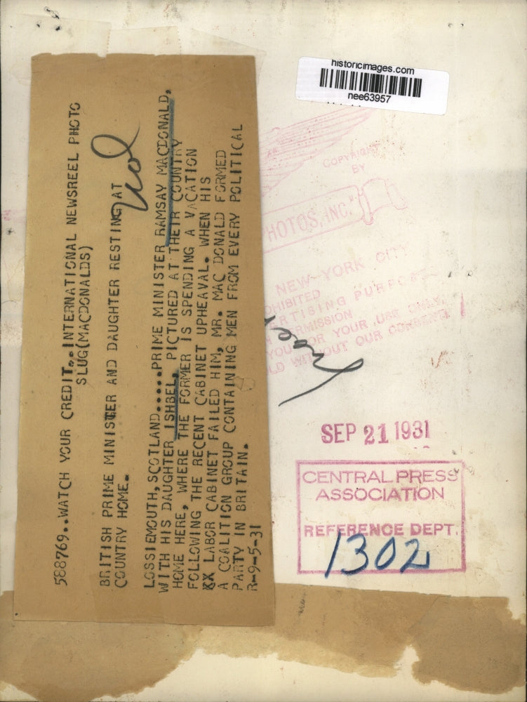 1931 Press Photo Scotland, Ramsay Macdonald, Prime Minister With Daughter