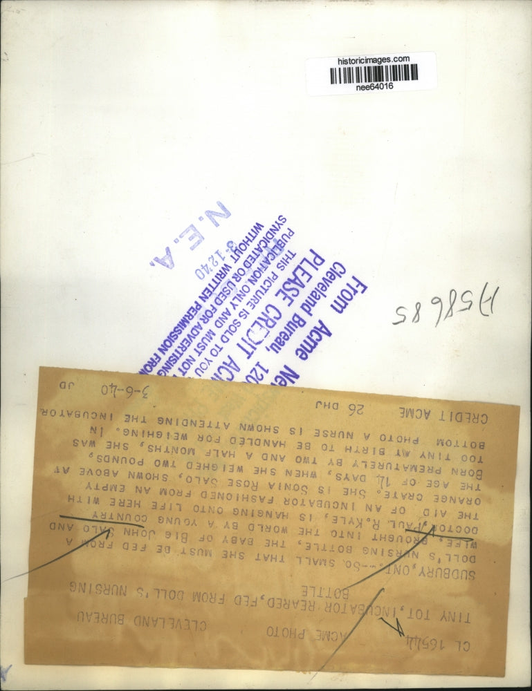 1940 Press Photo Sonia Rose Salo two pound preemie Sudbury, Ont. John Salo