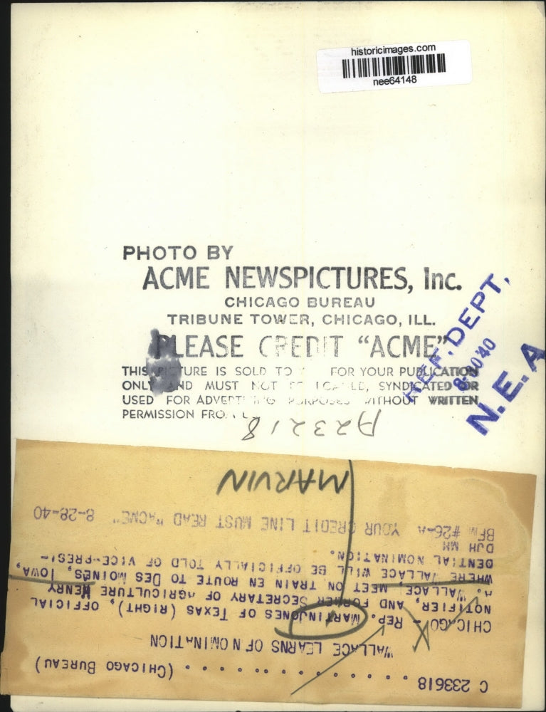 1940 Press Photo Rep Martin Jones of Texas & Former Sec of Agriculture Wallace