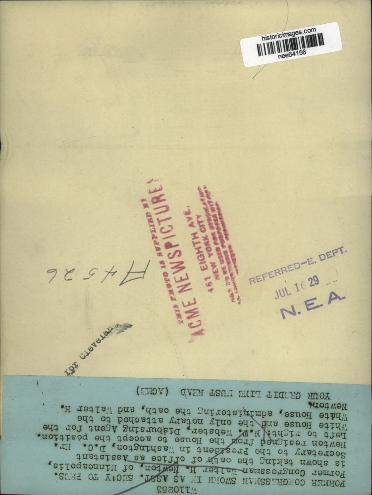 1929 Press Photo Walter H Newton Assistant Secretary to President and N Webster