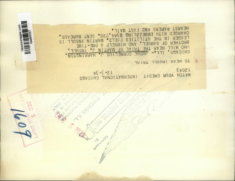 1934 Press Photo Chicago Ill- Judge Cornelius J Harrington will hear trial.