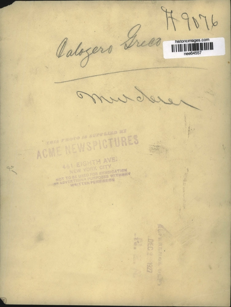 1927 Press Photo Alogero Greco, Murder Suspect Portrait - nee64557