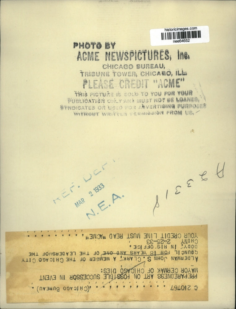 1933 Press Photo Alderman John S Clark member of Chicago City Council