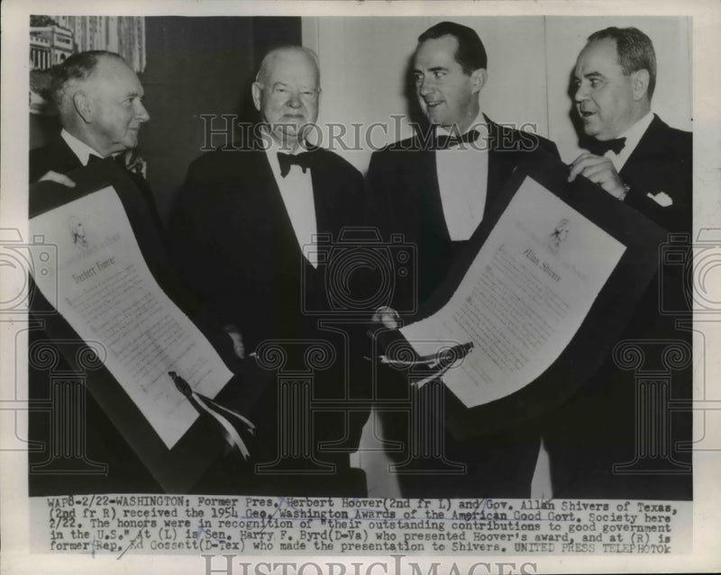 Load image into Gallery viewer, 1954 Press Photo Washington Former President Hoover and Gov A Shivers.
