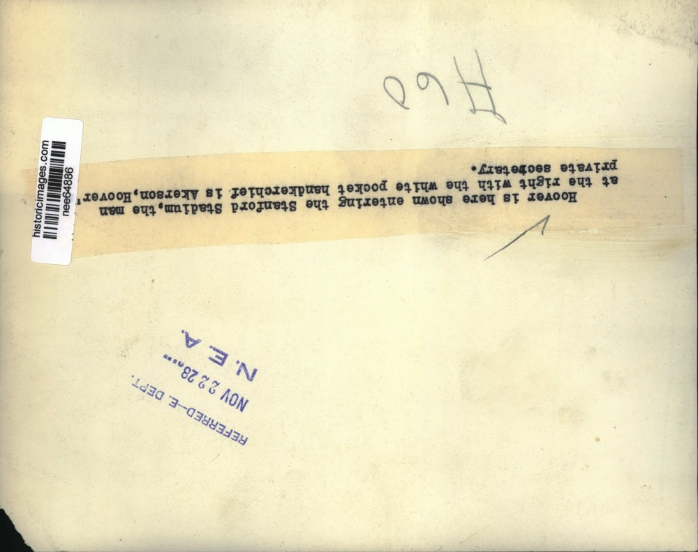 1928 Press Photo Herbert Hoover entering Stanford Stadium. - nee64886