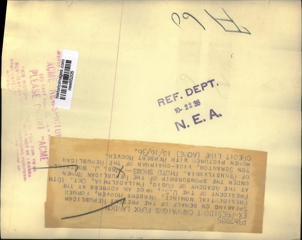 1936 Press Photo Herbert Hoover with Mrs J Worthington Scranton. - nee65205