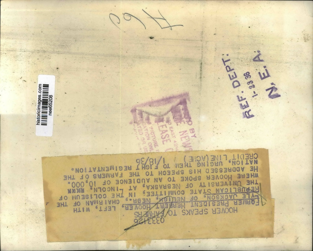 1936 Press Photo Former President Hoover with Lyle Jackson at Univ of Nebraska