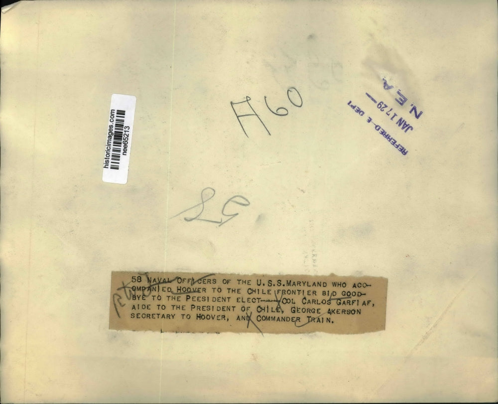 1929 Press Photo Carlos Garfiaf G Akerson Commander Train USS Maryland in Chile