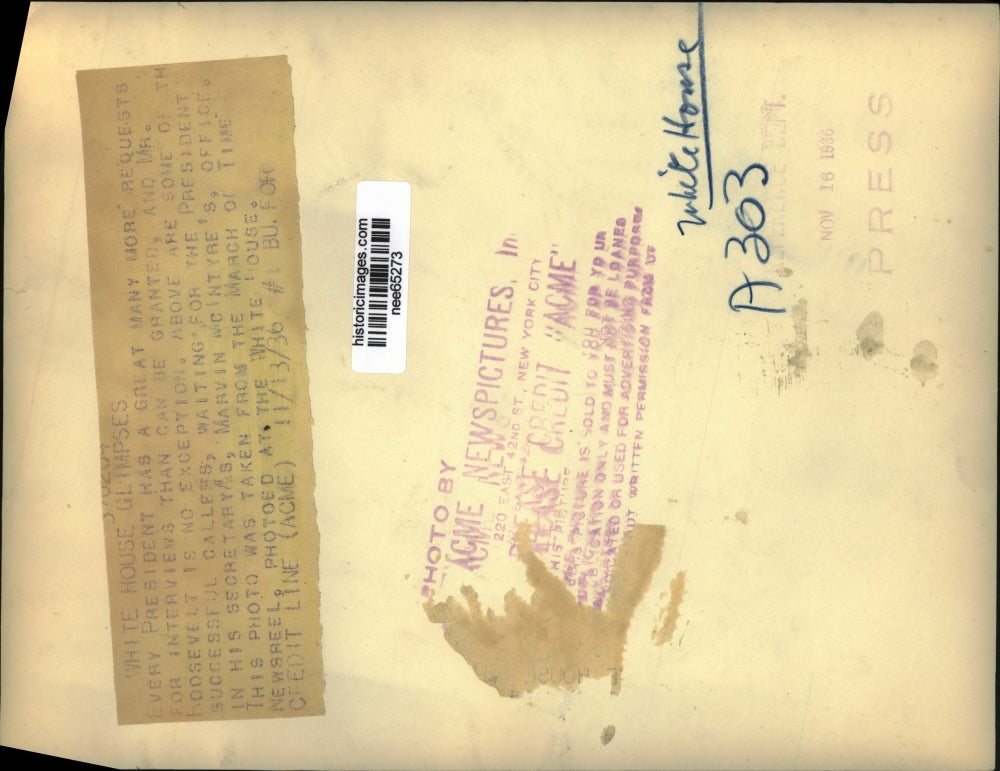 1936 Press Photo Marvin MacIntyre, Mr. Roosevelt at the White house Washington