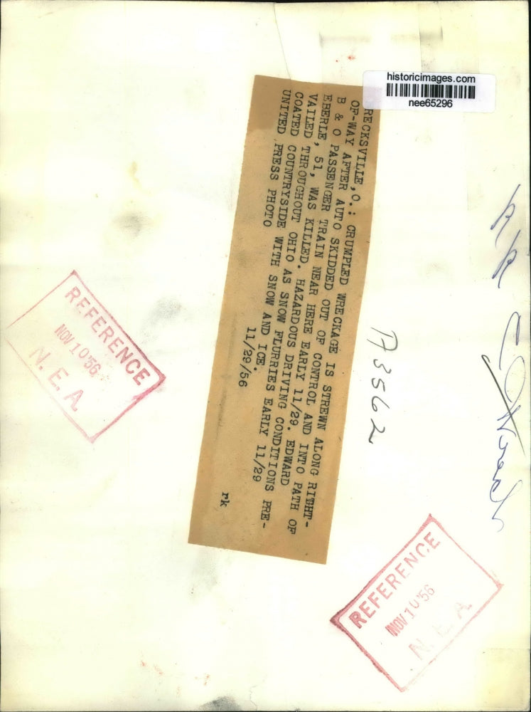 1956 Press Photo Wreckage strewn along right of way after auto skidded.