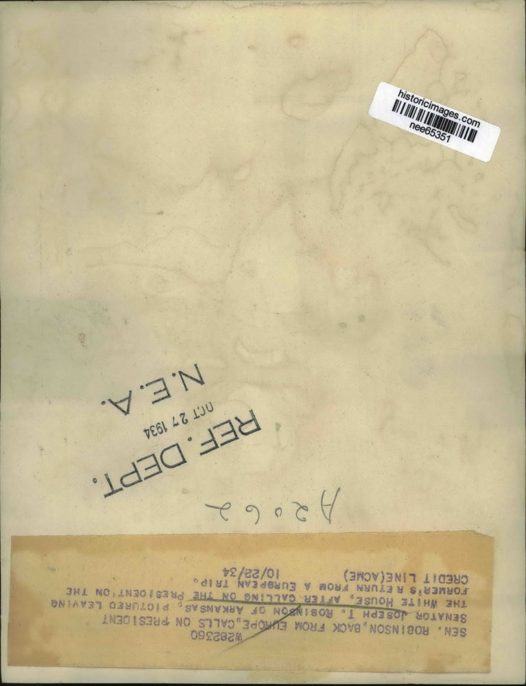 1934 Press Photo Senator Joseph Robinson of Arkansas Leaving White House