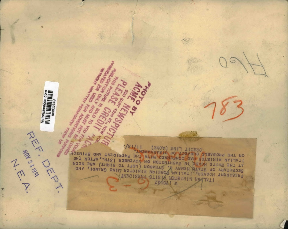 1931 Press Photo President Herbert Hoover, Minister Dino Grandi, Henry L Stimson